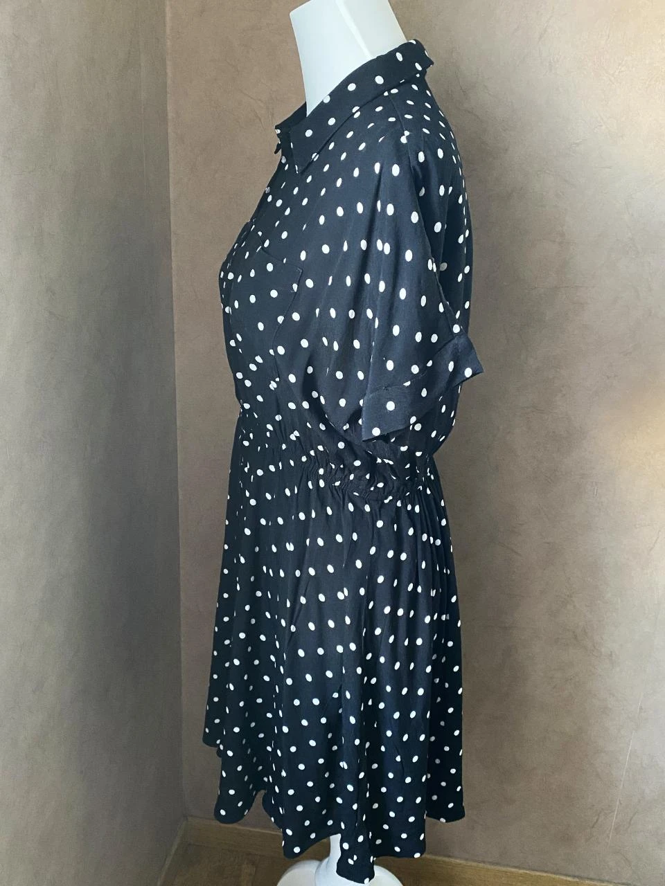 Monoprix black dress with white polka dots size 40 – 100% viscose, retro chic style – photo 8